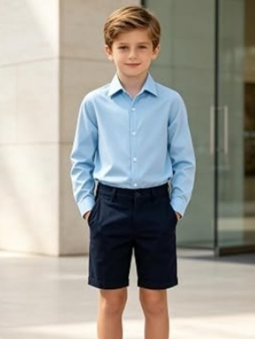 Boys Long Sleeve Dress Shirts Button Down Wrinkle-Resistant Light Blue